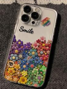 Apple Smile Flower Transparent Straight Edge Simple Perforated Anti-Drop Thickened Phone Case Printed Compatible With IPhone 15 XR /7/8 IPhone 15 Pro Max/12 Pro Max/13 Pro Max/14 Pro Max 13 14 11 12P 14 P11 P11 Soft Shell P12 Anti-Drop XS.XR /78P.78GES2, Phone Case Cover