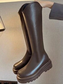 黑色修身褶皱过膝长靴，搭配开衫，2024秋冬新款尖头细高跟过膝长靴，适合女性参加派对。 - 棕色 - 查看 3