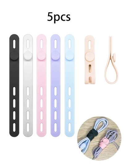 5pcs Cable Silicone Cable Tie, Reusable Cable Tie, Headphone Cable, Mobile Phone Charging Cable, Various Household Data Cable, For Home, Office, School And Other Cable Finishing Cable Tie For Travel Storage Bag,Makeup Bag,Cosmetic Bag,Vacation Organizer,Large Capacity Makeup Organizer Makeup Case, For Lipstick, Brush, Skincare, Mobile Phone, Coin, Small Items, For Home,Gift,Vacation And Festival Halloween Christmas Multifunctional Use,Boho Vibes