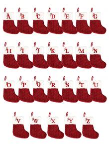 1 件圣诞袜针织红色雪花字母圣诞装饰家居圣诞树装饰礼物，圣诞节 - 紅色 - 查看 4