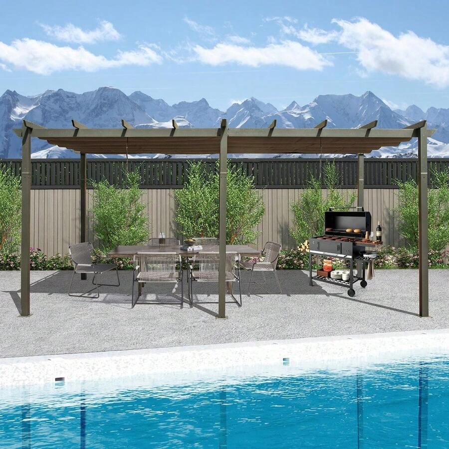 11 X 20 FT Outdoor Living Outdoor Retractable Pergola With Weather-Resistant Canopy Aluminum Garden Pergola Patio Grill Gazebo For Courtyard -Dark Gray - Dark Grey - View 1