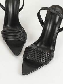 Women's Fashion Pointed Toe Black Minimalist Strap Slip-On Party High Heel Sandals