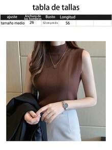 Heilar-camisetas sin mangas de punto para mujer, Tops finos informales básicos, camisetas sin mangas con cuello redondo, Tops verdes para mujer 2024 - Café integral - Ver 3