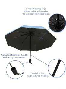 Sun Protection Umbrella With Coating - Manual Folding Umbrella For Women And Men - 8 Bone Vinyl Umbrella - 38.1 Inches Unfolded - Perfect For Sunscreen For School,Office,Household,Travel, Back To School Supplies