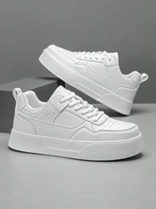 Herren minimalistische einfarbige Plattform Schnür-Freizeitschuhe, modisch vielseitig für College-Studenten, Pendeln, Outdoor-Sport, Unisex