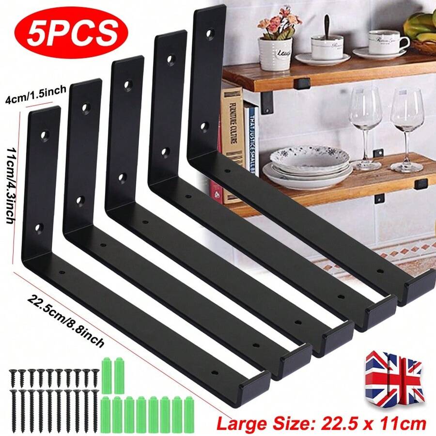 5x Shelf Brackets Rustic Heavy Duty Industrial Scaffold Board Shelf Wall Bracket - Black - View 1