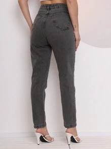 Colorful Mom Jeans Women's Folded Hem Pants Without Lycra - Màu xám đen - Xem 4