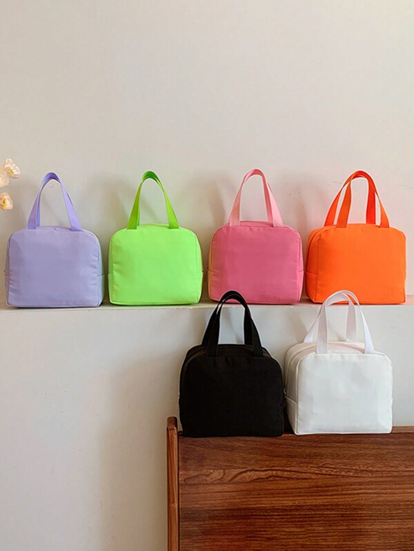 1pc Back To School Girl Lunch Box Handbag Solid Color Nylon Fabric Zipper Closure Simple Casual Fashion Versatile Lightweight Student School Handbag Suitable For Daily Use
