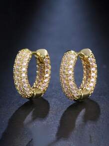 2pcs Hip Hop Style Zirconia Earrings, Unisex, Silver Plated Stud Earrings, Birthday Party Holiday Accessories, Bridal Wedding Jewelry, Gift For Girlfriend - ET-231 - View 15