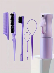 Ensemble de peignes d'arrosoir, 3 pièces brosse à cheveux coiffure lissante avec 1 pièce brosse pour bordures, 1 pièce brosse à cheveux, 1 pièce peigne queue de rat, brosse à démêler pour les cheveux bébé, accessoires roses