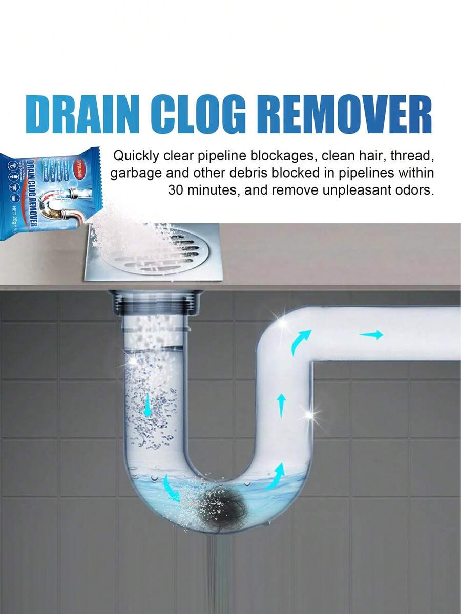 Drain Clogged Removal Powder, Toilet And Kitchen Sink Unclogging Cleaner, Deodorize And Unblock Pipes, Plumbing Clearing Tool - Powdery - View 1