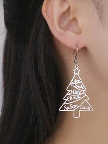A Pair Of Stainless Steel Cut Christmas Tree Earrings Cut Personalized Custom Name Earrings Family Member Tree Shape Christmas Anniversary Gift Fashion Jewelry