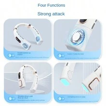 1 件便携式颈扇 USB 充电挂颈风扇 大电池容量 5 档风力 LED 显示屏 + 氛围灯 可调光源 无叶风扇 适合夏季室内、户外旅行 - 彩色 - 查看 11