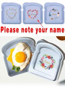 1 Pc Customized Name Toast Freshness Preservation Box With Lid Bread Bento Case Organizer Sandwich Breakfast Containers Lunch Bag Portable For Outdoor Picnic Meal Accessories Personalized DIY Pattern With Name Customiz - Blue - View 1