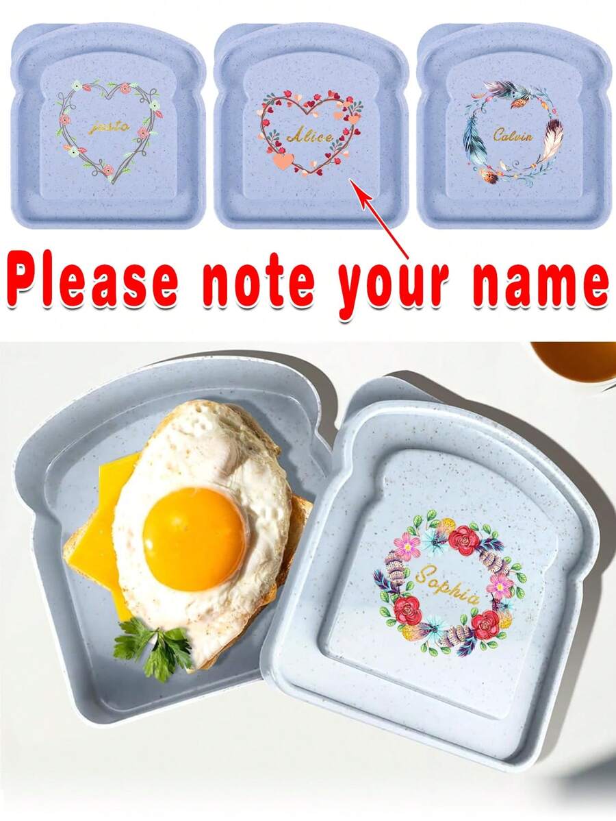 1 Pc Customized Name Toast Freshness Preservation Box With Lid Bread Bento Case Organizer Sandwich Breakfast Containers Lunch Bag Portable For Outdoor Picnic Meal Accessories Personalized DIY Pattern With Name Customiz - Blue - View 1