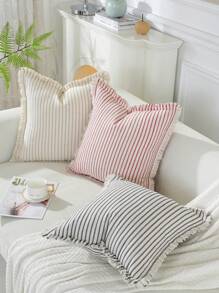 1pc Farmhouse Style Tasseled Decorative Throw Pillow Cover, Home Decor - Apricot - View 6