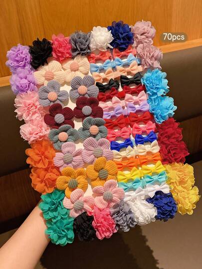 70قطعة دبابيس شعر فراشة من القماش بألوان عشوائية ، ملحقات شعر للبنات