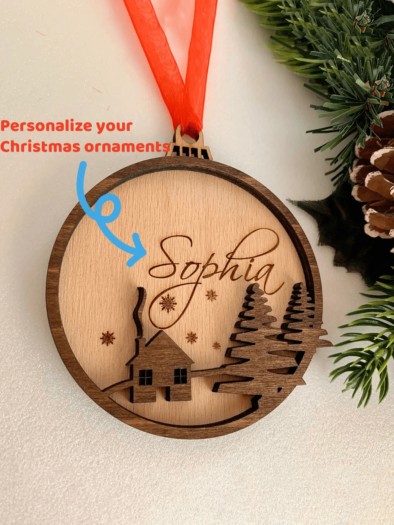 Đồ trang trí Giáng sinh tùy chỉnh, Đồ trang trí cây thông Noel, Cá nhân hóa theo tên của bạn - Nhiều màu - Xem 1