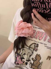 1个女士时尚简约甜美蕾丝边双蝴蝶结发圈，适合日常佩戴，发绳，发圈 - 彩色 - 查看 5