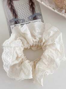 1个女士时尚简约甜美蕾丝边双蝴蝶结发圈，适合日常佩戴，发绳，发圈 - 彩色 - 查看 9