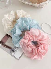1个女士时尚简约甜美蕾丝边双蝴蝶结发圈，适合日常佩戴，发绳，发圈 - 彩色 - 查看 7