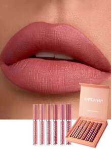 HANDAIYAN Matte Lip Gloss Set Waterproof, Non-Transfer Lipstick Popular Beauty Matte 6-Piece Lip Gloss & Lip Tint Set (2.5ml*6) - Halloween, Christmas, Everyday Makeup, Campus Gift Set