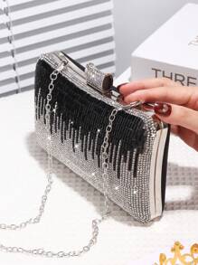 Women's Luxury Rhinestone Beaded Evening Clutch Bag, Sparkly Tassel Design, Elegant Fashion Handbag For Wedding Party, Suitable For Birthday/Valentine's Day Gift, Perfect For Party Wedding Prom Dinner/Banquet, Matching With Holiday Party Dress Evening Dress & Sequin Dress