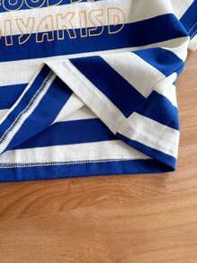 Soft & Cozy  Young Boys Wide Striped Short Sleeve T-Shirt - Blue and White - View 8