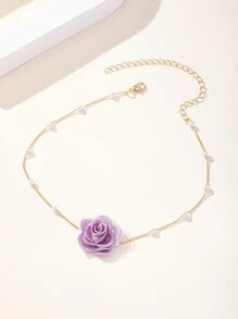 1pc Elegant Floral Pearl Chain Choker Necklace For Women, For Holiday, Birthday, Date, Ball, Party, Wedding, Vacation, Daily - Colorful - View 17