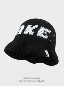 1pc  Street Hip-Hop Red Fisherman Beanie Knit Hat With CAKE Letter, Female Warm Headband Hat Handmade Crochet Wave Edge Ruffle Hat,Autumn/Winter Cute,Men's Vintage Street Style Knitted Hat Fashion Cool Bucket Hat Autumn And Winter Fashion Hat