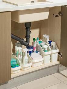 1pc Cabinet Under Sink Mesh Storage Basket Organizer For Kitchen - White - View 1