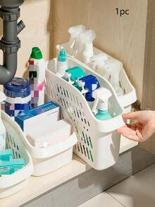 1pc Cabinet Under Sink Mesh Storage Basket Organizer For Kitchen - White - View 3