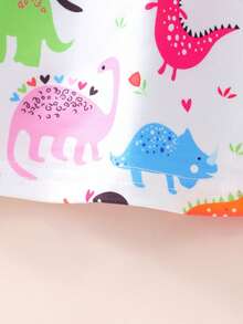 Vestido informal de manga corta con estampado todo sobre dinosaurios para niña joven - Blanco - Ver 6