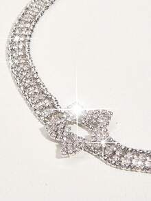 1 件女式银色镂空花形双排水晶珠装饰轻质奢华腰链腰带连衣裙配饰，百搭日常穿着 - 銀色 - 查看 4