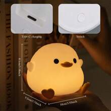 1 pieza Luz nocturna de pato frijol recargable con LED, lámpara de mesita de noche con sensor táctil para dormitorios y salas de estar, lámpara de noche de silicona de pato Dodo para la guardería - Blanco - Ver 5
