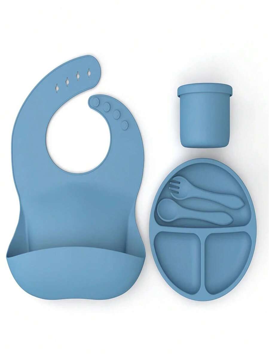Silicone Baby Feeding Kit With 4 Pieces - Plate, Bib, Fork And Spoon - 彩色 - 查看 1