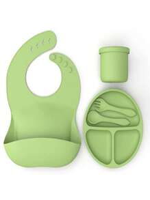 Silicone Baby Feeding Kit With 4 Pieces - Plate, Bib, Fork And Spoon - 彩色 - 查看 10