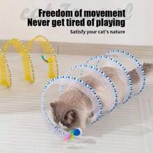 1pc Foldable S-Shaped Cat Tunnel Toy With Spring, Mouse Tunnel With Ball And Crinkle Sound, Interactive Outdoor Cat Toy - Multicolor - View 6
