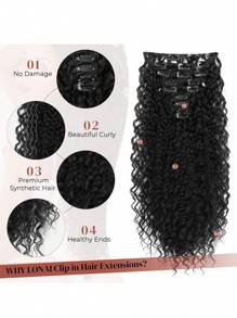 9PCS Black Clip In Hair Extensions 22 Inch Curly Hair Extension Long Soft Synthetic Hairpieces For Women - Black - View 3