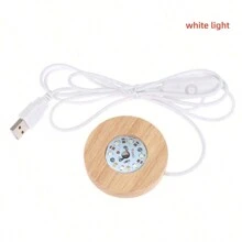 1pc LED Wooden Round DIY Romantic Night Light 3D Crystal Glass Decoration Lighting Display Stand Switched USB Powered Shelf For 3D Crystal Glass Resin Art