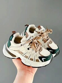 儿童时尚透气运动鞋男童和女童轻便休闲潮流运动鞋 - 卡其色 - 查看 6