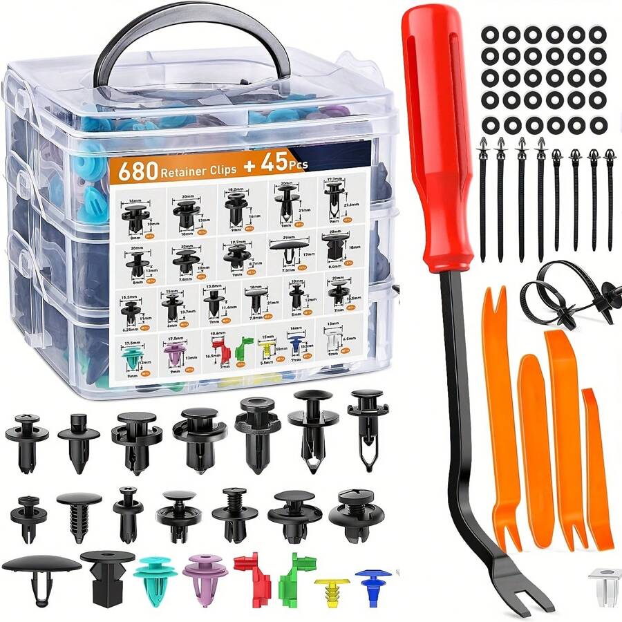725pcs Bumper Clips Automotive Fasteners And Plastic Clips Kit - 23 Most Popular Sizes For Car Body Door Molding Clips - Multicolor - View 1