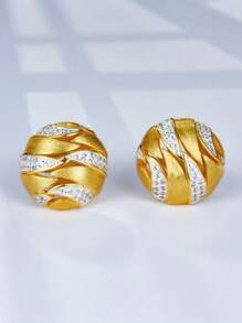 1 对奢华优雅 925 纯银 18K 镀金方晶锆石耳钉，精心打造，条纹纹理，空心几何网格设计，5 倍镜面抛光，高端女士珠宝，特殊场合的绝佳礼物 - 金黃色 - 查看 2