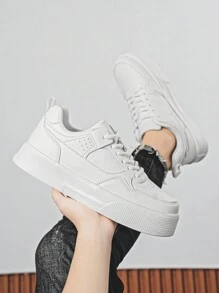 Herren minimalistische einfarbige Plattform Schnür-Freizeitschuhe, modisch vielseitig für College-Studenten, Pendeln, Outdoor-Sport, Unisex