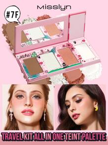Misslyn PALETA DE MAQUILLAJE PARA VIAJE TODO EN , Paleta facial de 4 colores con paleta profesional de contorno, iluminador, rubor y bronceador para un maquillaje perfecto y de larga duración, fácil de aplicar, paleta de maquillaje multiusos de polvo de contorno y corrector, vegana, libre de crueldad animal
