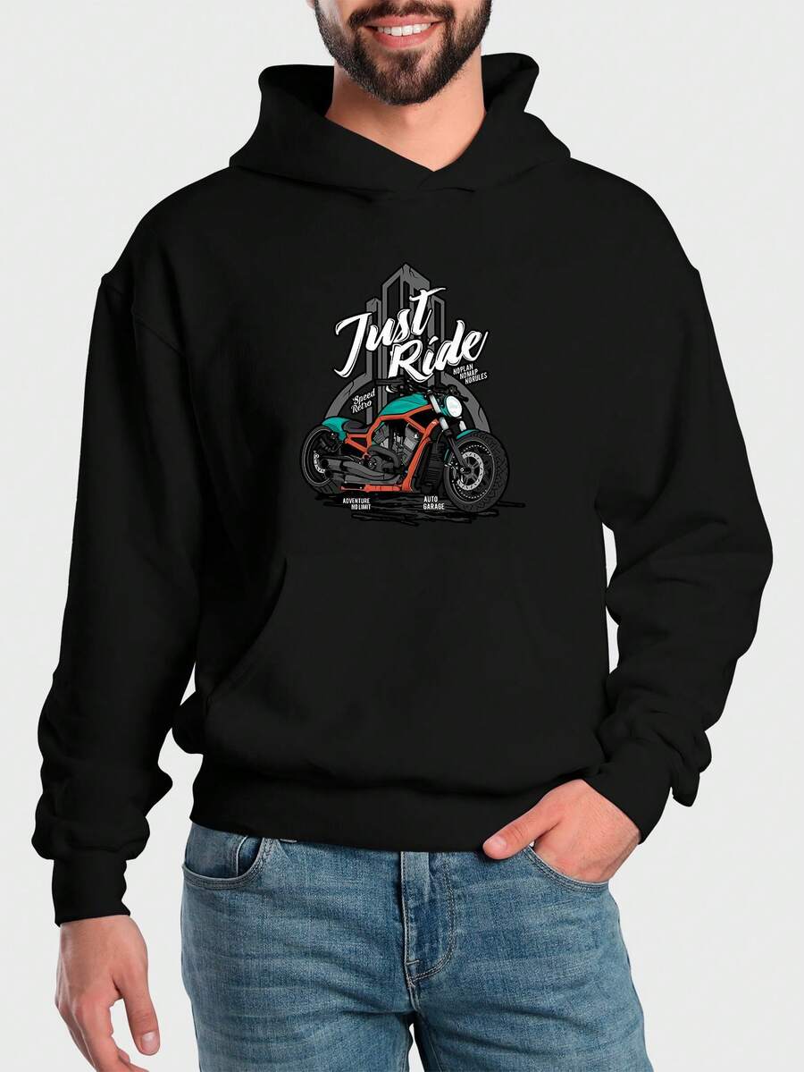 Just Ride Men's Flannel Kangaroo Sweatshirt - 黑色 - 查看 1