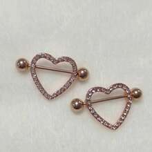 SENLANSP 2pcs Stainless Steel Heart Shaped Nipple Rings With Crystal Decor, Women's Body Piercing Jewelry - Nipple Ring - View 12