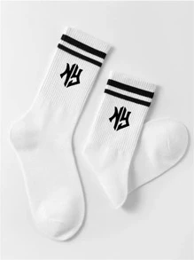 1 Pair Unisex Mid-Calf Sport Compression Socks, Korean Style Student Fashion Casual Socks