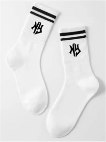 1 Pair Unisex Mid-Calf Sport Compression Socks, Korean Style Student Fashion Casual Socks