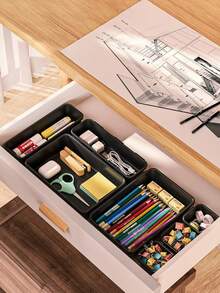 Makeup Drawer Organizer Tray, Assorted Size Bathroom Drawer Organizer Rack, Plastic Vanity Organizer Boxes For Home, Kitchen And Office - Black - View 3